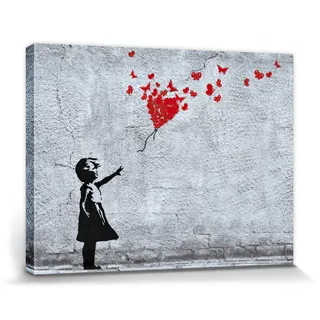 1art1 Mädchen Poster Mädchen Mit Luftballon Und Schmetterlingen, Banksy-Style Bilder Leinwand-Bild Auf Keilrahmen | XXL-Wandbild Poster Kunstdruck Als Leinwandbild 80x60 cm