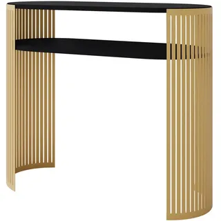 MIRJAN24 Konsolentisch Fikoli Gold (mit Einlegeböden), 100x30x86 cm, Gestell aus Stahl schwarz