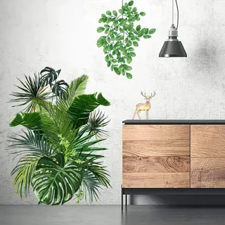 Grüne Pflanzen Wandtattoo, Nordische Tropische Monstera-blätter Wandtattoo, Frische Kleine Heimdekoration Für Den Garten