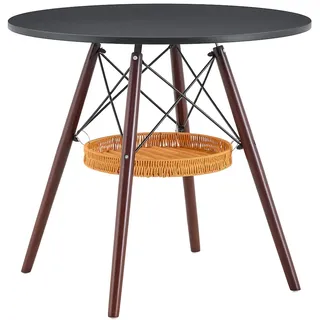 STILVORA Esstisch rund Massivholz/MDF Walnuss-Schwarz Ø80 cm mit Ablagekorb