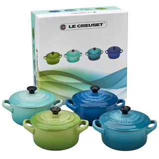 Le Creuset Mini-Cocotte/ Bräter-Set, 4-teilig, Rund, Je 200 ml, 10 x 5 cm, Steinzeug, Meeresbrise (Grün/Türkis/Blau/Mint)