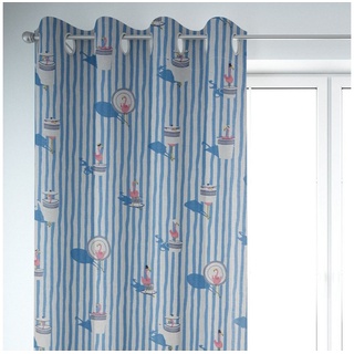Vorhang SCHÖNER LEBEN. Vorhang Flamingo Streifen maritim hellblau ecru 245cm, SCHÖNER LEBEN., Ösen (1 St), blickdicht, Baumwolle, handmade, made in Germany, vorgewaschen blau