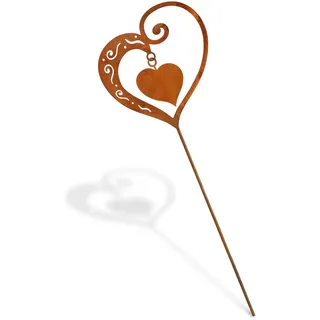 Rostikal Rost Gartenstecker Herz - 62 cm - Handgefertigter Edelrost-Blumenstecker aus Metall - Robust & Wetterfest - Beetstecker Garten-Deko für Blumenbeet, Terrasse, Balkon