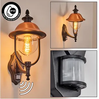 hofstein Außen-Wandleuchte Außenwandlampe Metall/Kunststoff in Schwarz/Kupfer/Klar, E27, IP44, ohne Leuchtmittel, Wandleuchte mit Bewegungsmelder im Vintage/Antik/Landhaus-Design schwarz