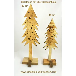 Tanne Holz natur geflammt mit LED ca. 34 cm