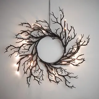 Lights4fun Halloween-Kranz mit LED-Beleuchtung – Künstlicher Türkranz mit Fairy-Lichtern – Dekoration für Tür, Wand oder Fenster Innen & geschützten Außenbereich – 40 cm ø