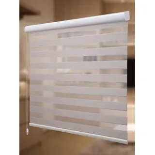 PlisseeOnline Doppelrollo Duorollo mit Alu Kassette Weiß 100% Polyester Breite: 120 cm Höhe: 200 cm Blickdicht Deckenmontage Freihängend für Fenster und Türen Raffrollo Seitenzugrollo Zebra Perde