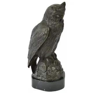 Casa Padrino Luxus Bronze Deko Figur Eule Antik Bronze / Schwarz 18 x 18 x H. 38 cm - Bronze Deko Skulptur mit Marmorsockel - Schreibtisch Deko - Deko Accessoires - Luxus Accessoires