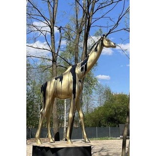 Casa Padrino Designer Deko Giraffe Schwarz / Gold Mod2 H. 320 cm - Riesige Dekofigur - Lebensgroße Tierfigur - Gartendeko XXL Skulptur Lebensgross