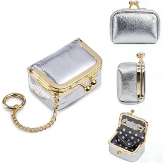 MUMUMUR Schmuckkästchen Klein, Mini Reise Schmuckkästchen, Schmuckaufbewahrung Klein, Leder Vintage Schmucketui Reise, mit Kussverschluss für Ohrringe Ringe Ketten und Armbänder, Silber