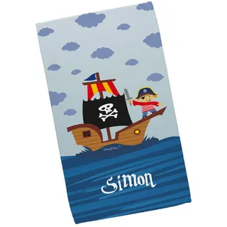 Striefchen® Kinderhandtuch für Jungen mit Wunschnamen und coolem Piraten-Motiv 50 x 100 cm