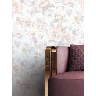 Newroom Vliestapete, Rosa Tapete Floral Blumen - Blumentapete Weiß Romantisch Modern Blätter für Wohnzimmer Schlafzimmer Küche bunt