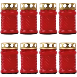HS Candle 8X Grablicht Grabkerze aus Glas Rille (10.5cm) ca. 24 Stunden Brenndauer/Farbe: Rot