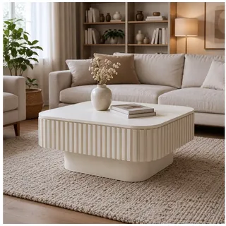 Celya Couchtisch Quadratischer Cocktailtisch mit verstecktem Stauraum (aus furniertem Massivholz, einfache Montage in 5 Minuten) weiß