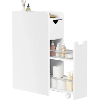 EUGAD Badezimmerschrank klein, Badschrank schmal, Nischenschrank Kleiner Schrank für Toilettenpapier, mit Schublade auf Rollen, Aufbewahrungsschrank stehend, Weiß