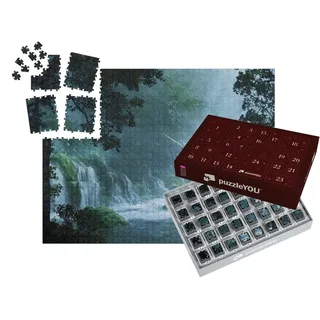 puzzleYOU: Puzzle-Adventskalender | „EIN schönes Einhorn in einem magischen Wald, Digitale Illustration“ – aus der Puzzle-Kollektion Fabel, Einhorn, Einhörner, Tiere aus Fantasy & Urzeit