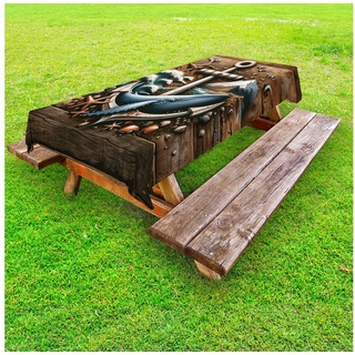 Abakuhaus Tischdecke dekorative waschbare Picknick-Tischdecke, Nautisch Rustikale maritime Kunst Wellen blau|braun|grau 145 cm x 265 cm