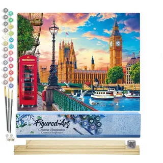 Figured'Art Malen Nach Zahlen Erwachsene Mit Rahmen Frühling in London - Paint by Numbers Basteln DIY Bastelset 40x50cm Mit Keilrahmen (nicht gespannt)