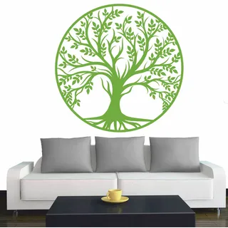 INDIGOS UG - Wandtattoo Wohnzimmer - Wandaufkleber Baum des Lebens - 0 - Lebensbaum Weltenbaum - 120x120 cm - Lindgruen - Aufkleber Kinderzimmer Schlafzimmer Küche Badezimmer Büro Dekoration