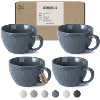 HOMEBERLIN® Design Cappuccino Tassen Set - 200ml Kaffeetassen 4er Set - Premium Kaffee Tassen Set aus hochwertigem Steingut - 4 moderne Kaffeetassen aus 100% Handfertigung - Dickwandige Kaffee Tasse