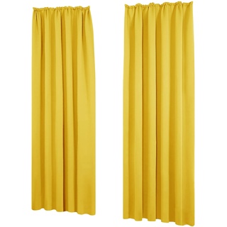 Deconovo Thermo Gardinen verdunklungsvorhänge Vorhänge mit Kräuselband, 260x140 cm(HöhexBreite), Senfgelb, 2er Set