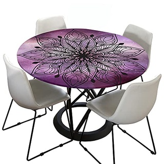 Morbuy Rund Tischdecke Elastisch, Lotuseffekt Tischdecke Abwaschbar Tischdecken Mandala Drucken Gartentischdecke Indoor Outdoor Tischtuch (Durchmesser 70cm,Lila)
