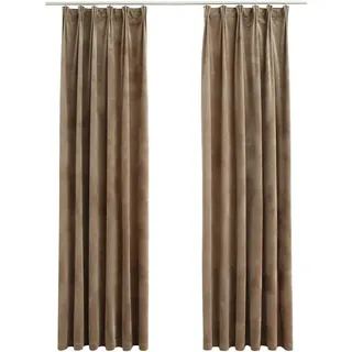 vidaXL 2X Vorhang Verdunkelung mit Haken Verdunkelungsvorhang Kräuselband Thermo Gardine Blickdicht Vorhänge Wohnzimmer Samt Beige 140x225cm