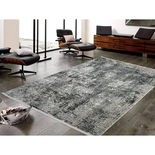 OCI DIE TEPPICHMARKE Teppich BESTELLER CAVA, auch als Läufer und in Rund, rechteckig, Höhe: 8 mm, Glanz Viskose, mit Fransen, Hoch Tief Struktur, Vintage, Wohnzimmer grau rechteckig | 67 cm x 130 cm x 8 mm