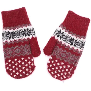 LONTG Handschuhe Damen Fäustlinge Verdickte Winterhandschuhe Schneeflocke Muster Damenhandschuhe mit Fleecefutter Weiche Strickhandschuhe Warme Handschuhe Fausthandschuhe für Freizeit Outdoor Sport - Einheitsgröße