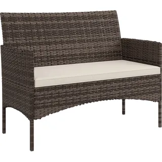 Outsunny Gartensofa 2-Sitzer Rattansofa mit Kissen Loungesofa, Wetterfest Couch für Garten Terrasse Balkon, Poly Rattan, Khaki   Aosom