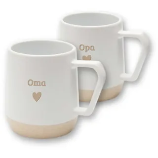 Oma & Opa Tassen-Set Weiß – 2 matte Keramiktassen mit Gravur – 300 ml – Geschenkidee für Großeltern