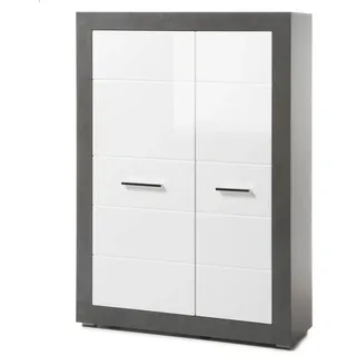 furn.design Highboard 100 x 142 x 35 cm Weiß Hochglanz / Grau