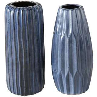 Boltze Vasen Set Aquarel 2er, 26 cm, Ø 11 cm, Blau