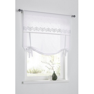 Kutti Raffgardine Jolie mit Bindeschlaufen, lichtdurchlässig, Landhausstil, romantische Stickerei Größe Breite 60 cm x Höhe 100 cm