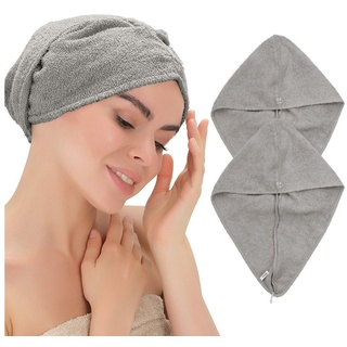 Emmy Home Turban-Handtuch Haarturban, 100% Baumwolle (2-St), mit knopf grau