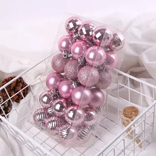 Durchsichtige Weihnachtskugeln aus Kunststoff, befüllbar für Weihnachtsbaum/Heimdekoration (Rosa)