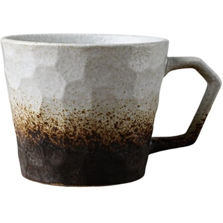YlobdolY 350ml großer Keramik-Kaffeebecher mit Henkel, Neuheit Steingut Vintage Tee Tasse Espresso Tassen Tassen für Büro und Haus, einzigartiges Geschenk für Männer Frauen,Rustic White