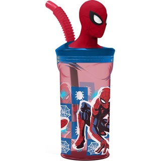 Tataway in viaggio si cresce Marvel Spiderman Herren Spinne Kunststoff Blau Rot 360 ml mit Strohhalm und 3D-Figur