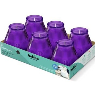 Bolsius: Glaswindlichter Twilight - Farbe: Lila / Violett - Abmessung 104/99 mm mit einer Brenndauer von ca. 70 Stunden - perfekt für Gastro (6er Tray)