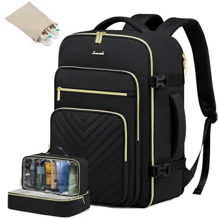 LOVEVOOK Handgepäck Rucksack Flugzeug, 50L Reiserucksack Damen Groß, Wasserdicht Laptop Rucksack Damen 18 Zoll mit Laptopfach, Travel Backpack Kofferrucksack Weekender Bag für Reise Business, Schwarz