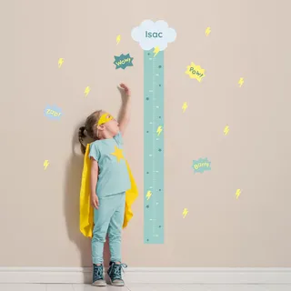 Klebekerlchen® | Personalisierte Messlatte als Wandtattoo fürs Kinderzimmer | Zum Messen der Körpergröße bis zu 160 cm | Inklusive individueller Personalisierung - Superkids grün