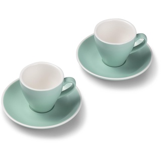 Terra Home 2er Espresso-Tassen Set - Türkis, 90 ml, Matt, Porzellan, Dickwandig, Spülmaschinenfest, italienisches Design - Kaffee-Tassen Set mit Untertassen