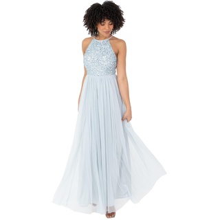 Maya Deluxe Damen Womens Ladies Bridesmaid Maxi Dress Halter Neck Sequin Embellished Prom Graduation Wedding Brautjungfernkleid, Eisblau, 38