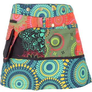 Guru-Shop Minirock Wickelrock, kurzer patchwork Goa Rock, Cacheur.. alternative Bekleidung blau|rot