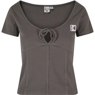 T-Shirt KARL KANI "Karl Kani Damen KW241-026-2 Karl Kani Og Corset Rib Tee", Damen, Gr. XS, anthrazit, 97% Baumwolle, 3% Elasthan, bedruckt, slim fit, U-Boot-Ausschnitt, Shirts T-Shirt