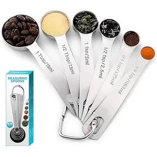 Merecho Edelstahl Messlöffel, 6 Teilige Dosierlöffel Messlöffel Set, Measuring Spoons Kaffeelöffel für Backmessen Trockenrationen und Flüssigkeit 1/8 TSP 1/4 TSP 1/2 TSP 1 TSP 1/2 TBSP und 1 TBSP