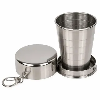 MIJOMA Faltbares Schnapsglas mit Schlüsselanhänger – Edelstahl Mini Shotglas für unterwegs, Camping, Festivals & Partys – Kompaktes Reise-Schnapsglas, rostfrei & langlebig