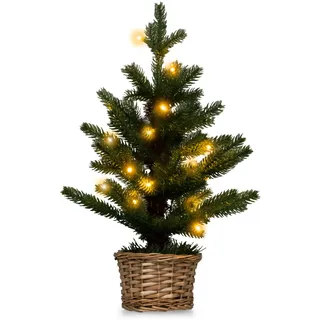 DREAMADE Mini Weihnachtsbaum mit Beleuchtung, 53cm Künstlicher Tannenbaum Weihnachtsdeko mit 20 Warmweißen LED-Lichtern, beleuchteter Kleiner Christbaum mit Timer für Desktop