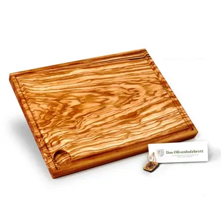 DAS OLIVENHOLZBRETT® Schneidebrett mit Saftrille aus Olivenholz/Tranchierbrett rechteckig/großes Barbecuebrett ca. 50cm x 35cm x 2cm