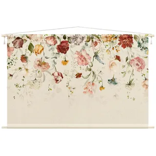 Bilderdepot24 Wandteppich modern Blumen Aquarell Tiere Schmetterlinge pastell, rechteckig, Höhe: 2.6 mm, großes Wandbild aus Natur-Baumwolle Wandbehang Stoffbild Tuch Wollseil bunt rechteckig | 145 cm x 95 cm x 2.6 mm